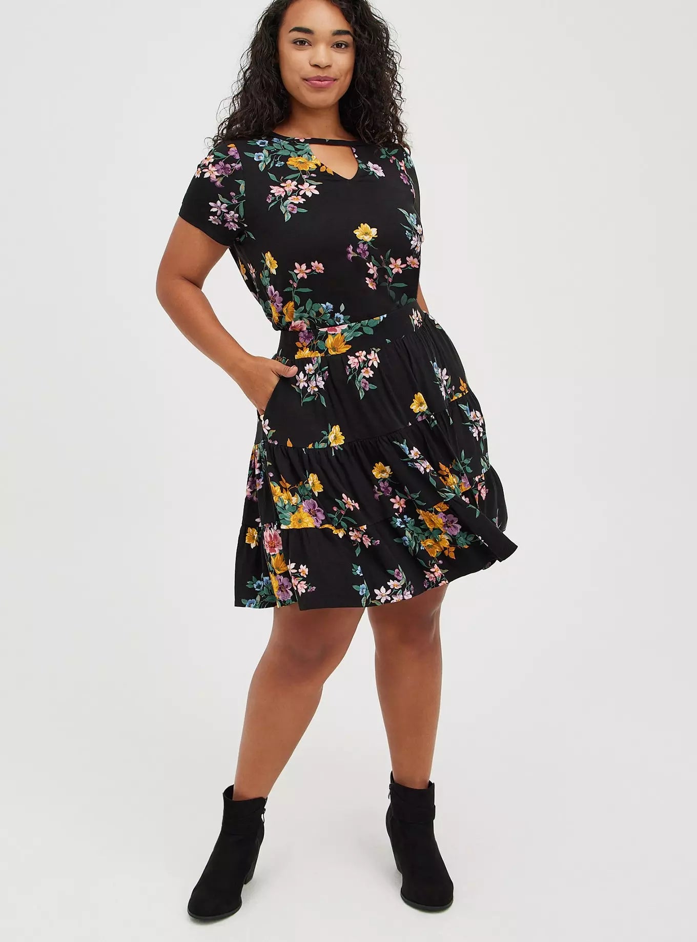 Tiered Crop Top + Mini Skirt Set - Super Soft Floral Black