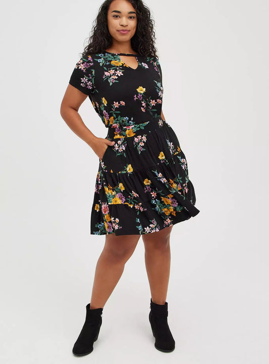 Tiered Crop Top + Mini Skirt Set - Super Soft Floral Black