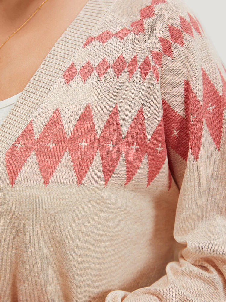 Geometric Print Raglan Sleeve Open Front Cardigan
